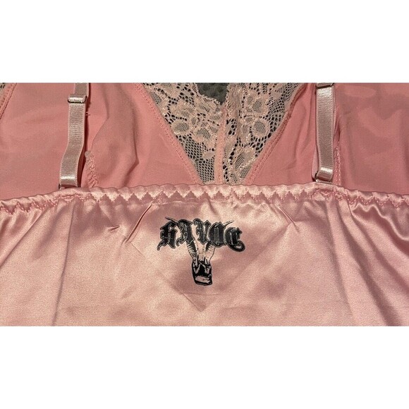 Vintage Arcane Destroy Havoc Logo Pink Satin Lace Slip Dress Nightgown - Picture 13 of 15